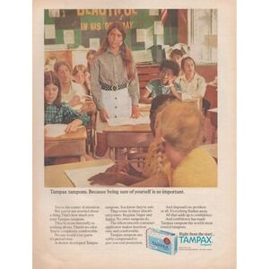 1971 Vintage Print Ad Tampax Tampons Classroom Girls Health Palmer Massachusetts